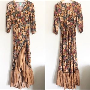 Farm Rio | Madrid Wrap Brown Floral Maxi DressXS
